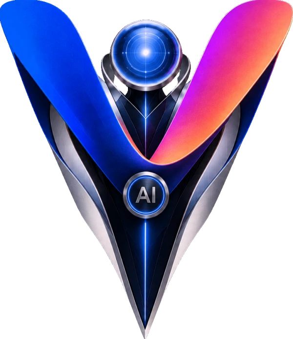 The VAIPA mascot: a chrome V with a glowing blue core